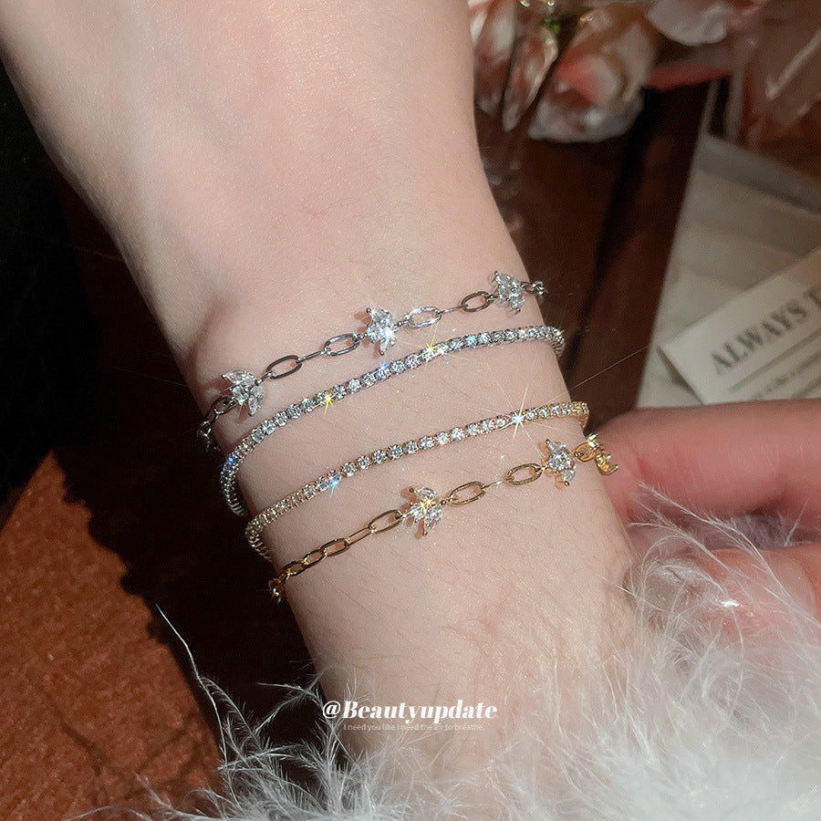 A廠【HB4880】18k真金電鍍雙層鋯石花朵手鍊韓系ins優雅手環輕奢高級感氣質手飾
 25.11-1