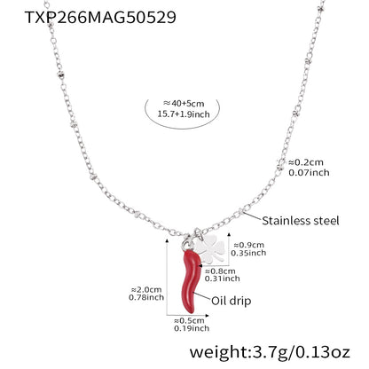B廠【TXP266】不銹鋼材質紅辣椒四葉花吊墜項鍊手鍊套裝DIY鍍18k金不掉色 25.06-1