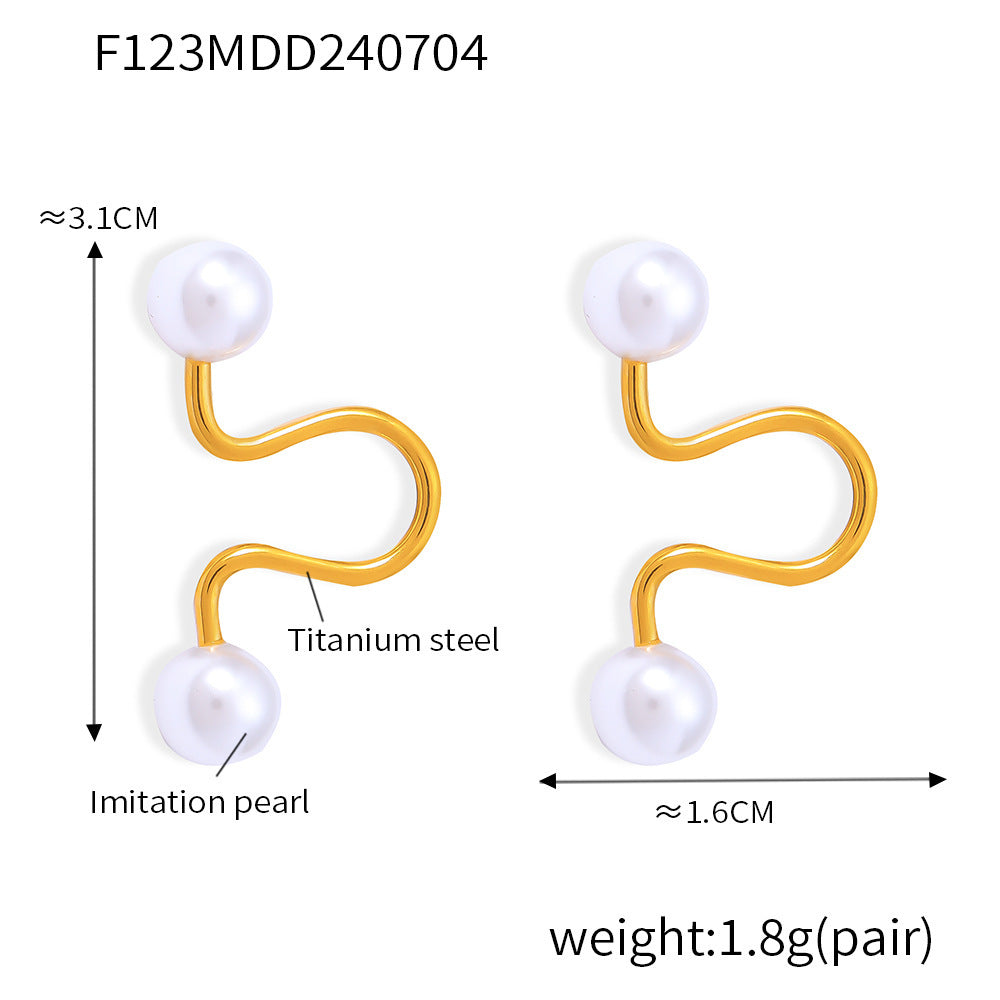 B廠【F123】INS網紅同款鈦鋼18k金貝珠耳夾不掉色對稱簡約新款輕奢耳環 24.07-2