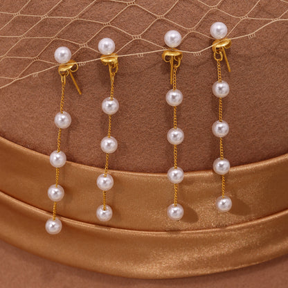 B廠【F1586】ins風新款不鏽鋼仿珍珠流蘇耳環電鍍18k真金耳環不掉色耳飾 25.03-4