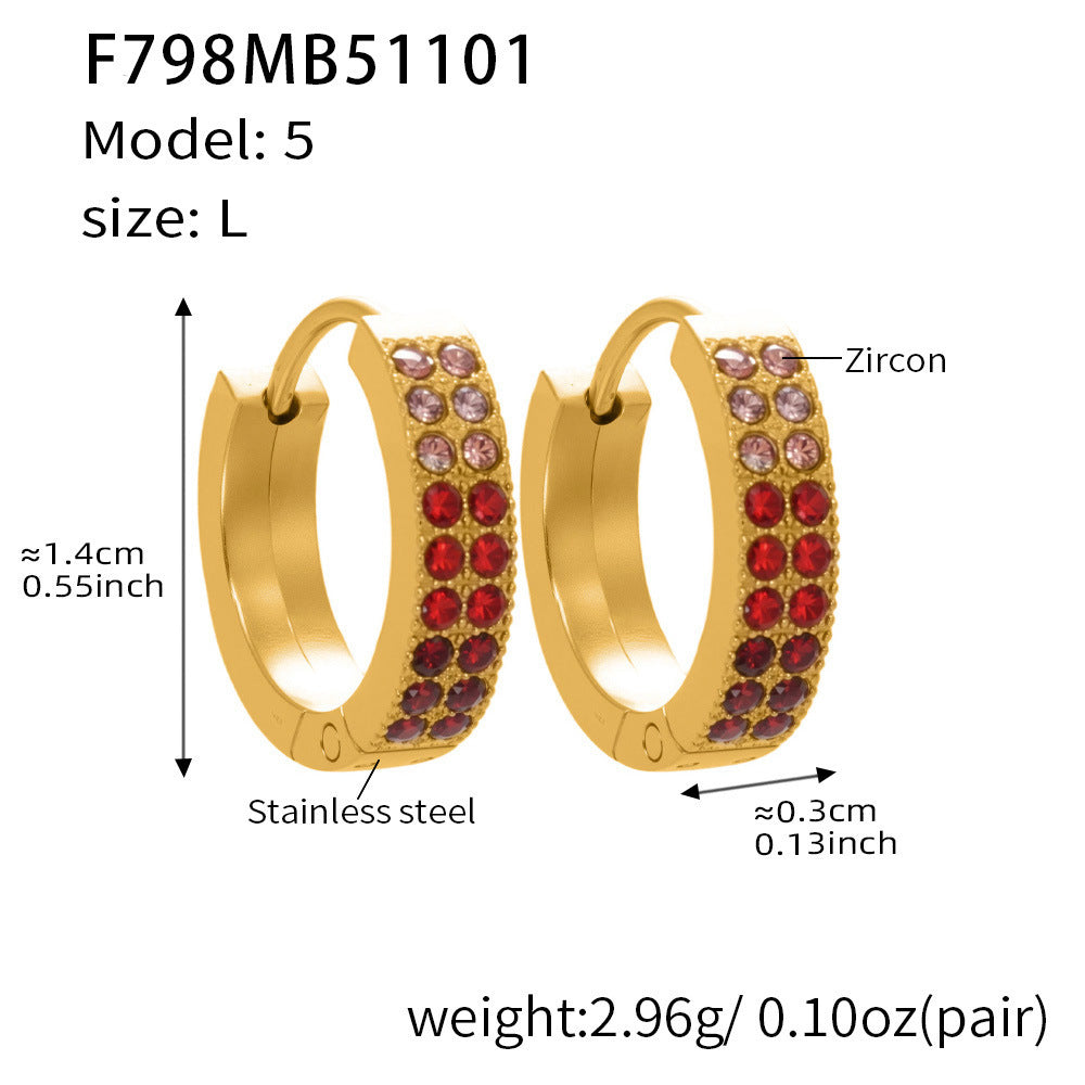 B廠【F798】簡約C型鑲彩鑽拼色鋯石耳扣不鏽鋼鍍18k真金輕奢小眾耳環女
 25.11-1
