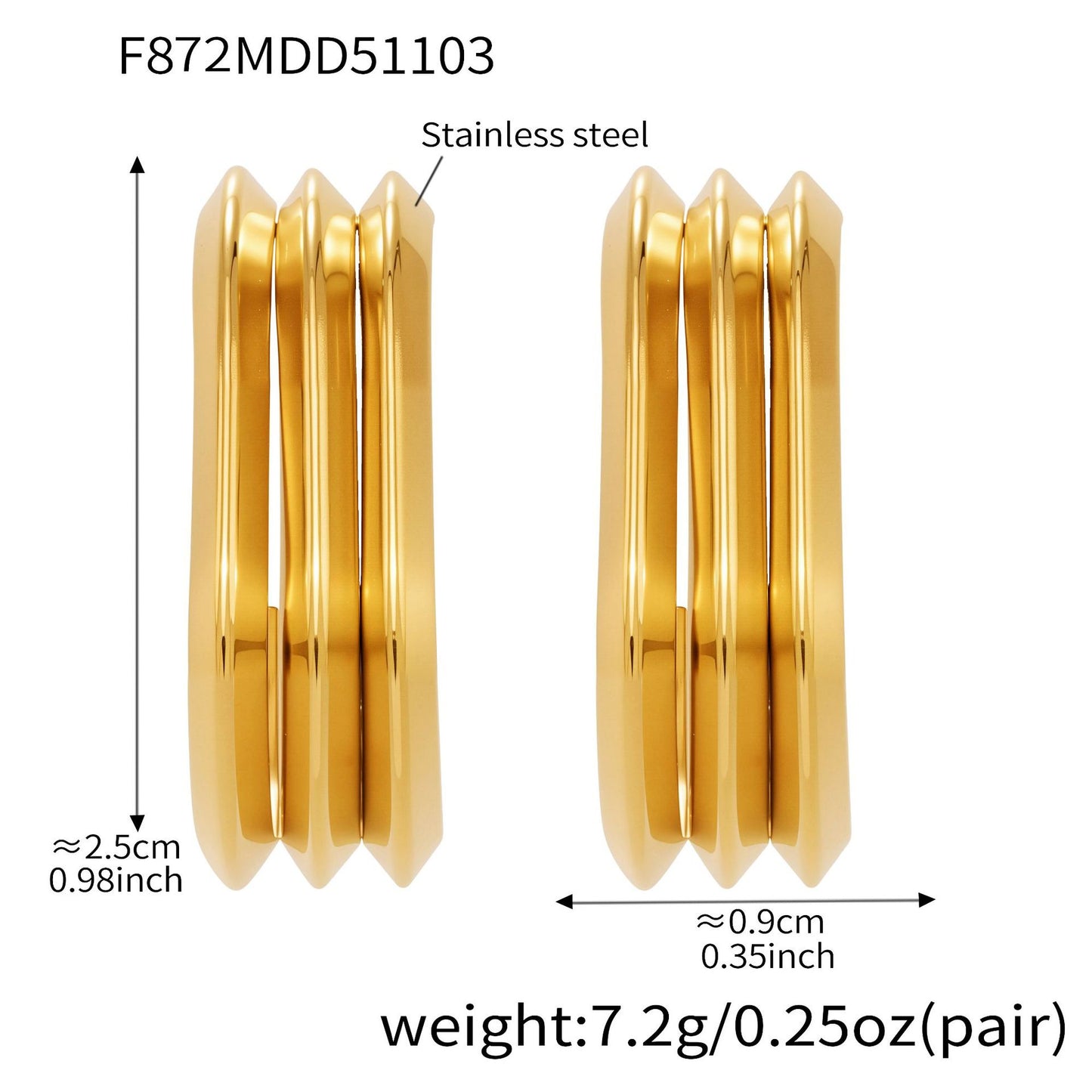B廠【F753】ins風小眾設計三層愛心耳環不鏽鋼18k鍍金耳環不掉色耳飾
 25.11-1