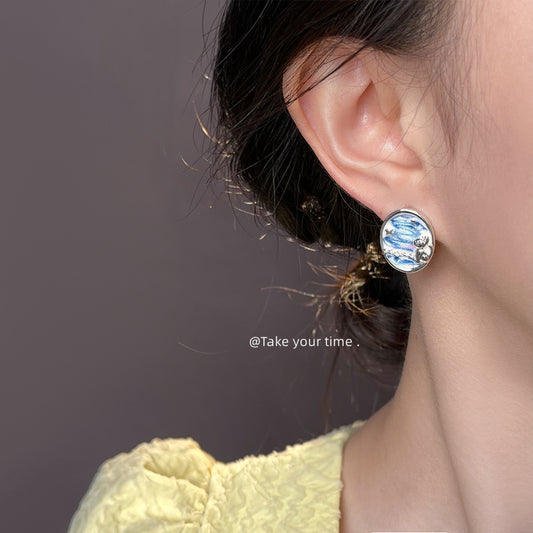 A廠【6191】【海域星空】~設計師款琺瑯滴釉925銀針微鑲鋯石新款耳飾耳環
 25.11-3