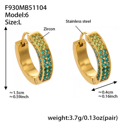 B廠【F930】ins風高品質彩色5A鋯石圓圈卡扣耳環不鏽鋼鍍18k真金耳飾女
 25.11-2