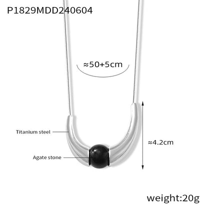 B廠【P1829】2024年新款輕奢鈦鋼鎖骨鏈女網紅風黑瑪瑙時尚個性長款不褪色項鍊 24.06-2