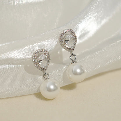 E廠【DQ11519E】法式優雅S925純銀水滴閃鋯耳環女精緻輕奢正圓仿珍珠復古耳飾
 25.09-4