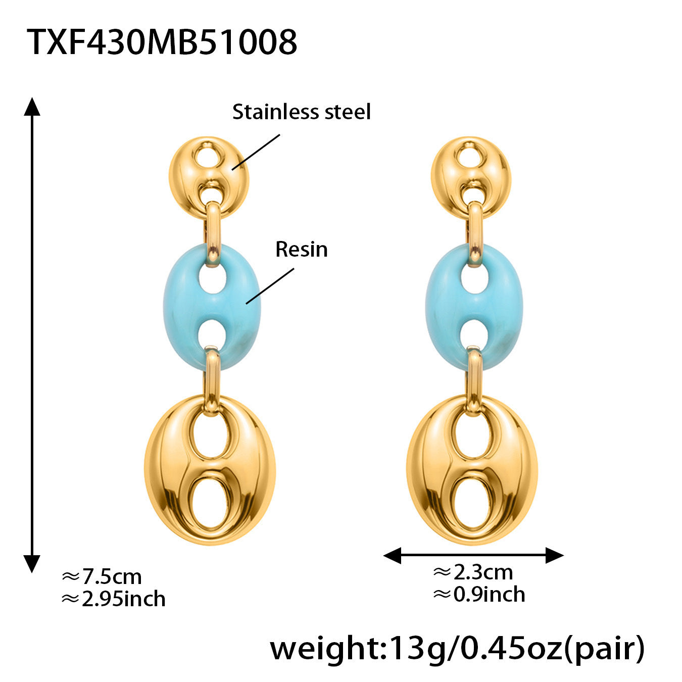 B廠【TXP430】不銹鋼豬鼻子樹脂項鍊多色時尚手工鍊鍍18k金項鍊手鍊耳環
 25.10-3