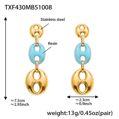 B廠【TXP430】不銹鋼豬鼻子樹脂項鍊多色時尚手工鍊鍍18k金項鍊手鍊耳環
 25.10-3