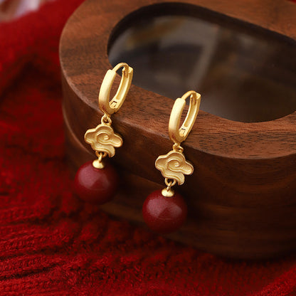 D廠【YC2194E】S999足銀祥雲紫金砂耳扣本命年喜慶獨特設計國風中式耳飾 25.02-2