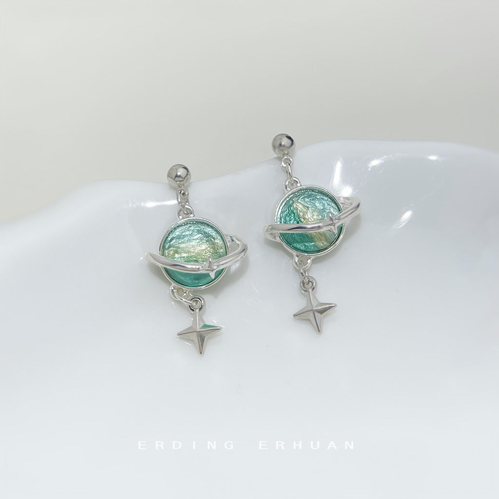 C廠【6418】個性甜酷風ins藍色星球繫新款熱賣耳飾飾品耳環女 25.07-2