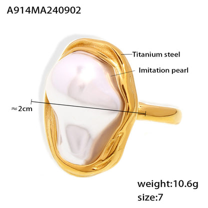 B廠【A914】新款ins風時尚指環 異形仿珍珠輕盈感戒指rings鈦鋼不掉色 24.09-2