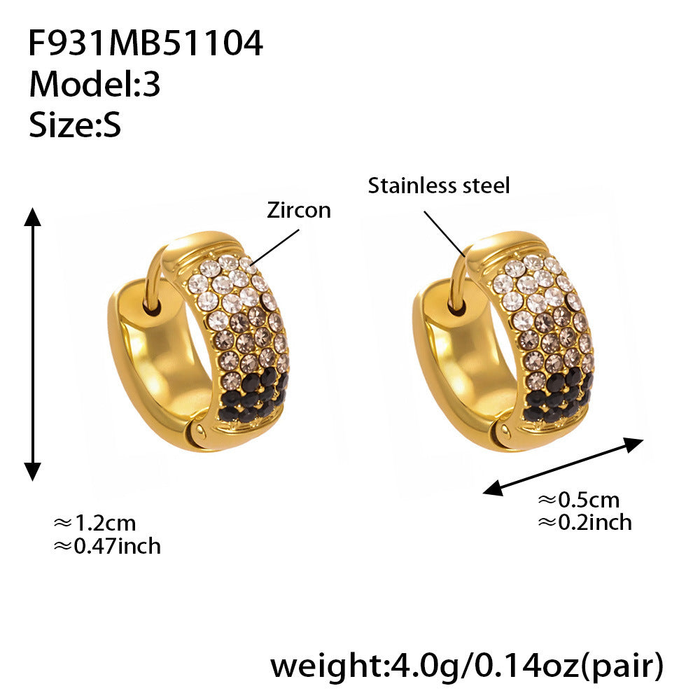 B廠【F931】彩色鋯石拼色圓圈耳環大中小尺寸耳扣不銹鋼鍍18k真金飾品
 25.11-2