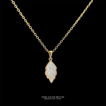 A廠【6609】貝母厚鍍真金強保色清新甜美仙女風輕奢簡約樹葉項鍊新款鎖骨鍊女
 25.09-1