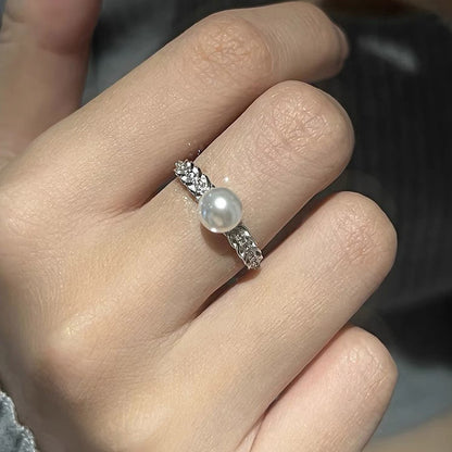 E廠【DQ8551R】輕奢高級感S925純銀麥穗鋯石正圓仿珍珠戒指女小眾設計活口戒
 25.09-4