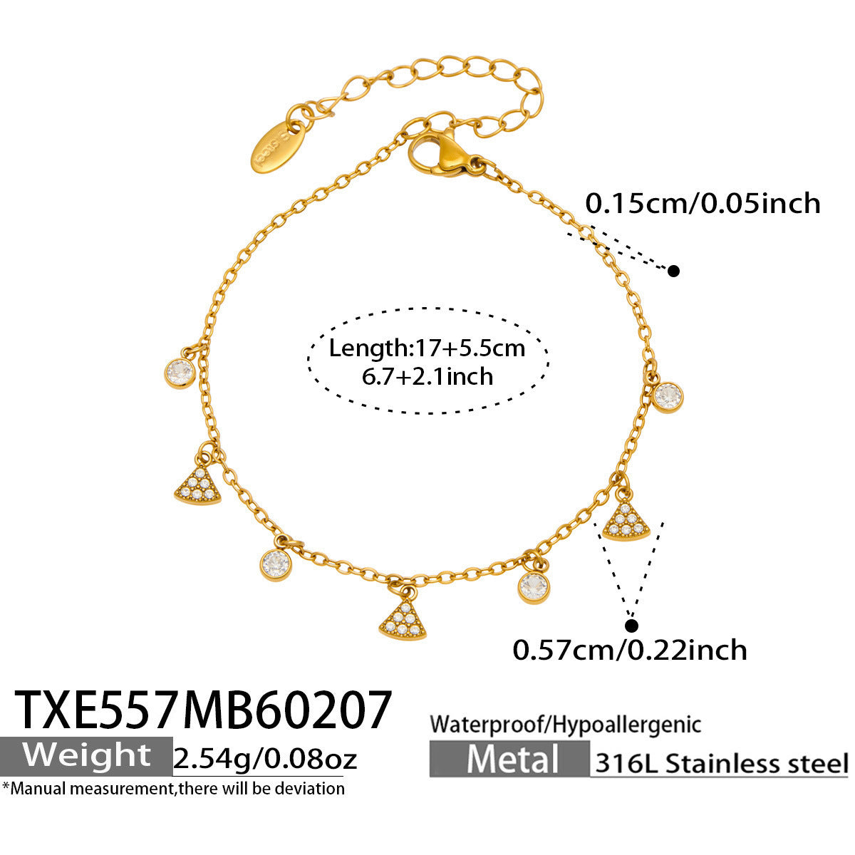 B廠【TXP557】歐美輕奢時尚新款5A鋯石六芒星Y字疊戴項鍊手鍊不鏽鋼ins飾品套裝
 26.03-2
