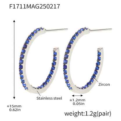 B廠【F1711】法式精細款INS風鈦鋼鑲嵌鋯石耳環女時尚輕奢簡約耳飾 25.02-3