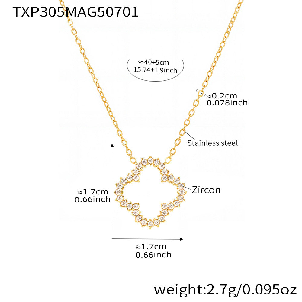 B廠【TXP305】歐美飾品5A鋯石超閃小花項鍊手鍊手鍊套組不鏽鋼鍍18k金不掉色 25.07-2