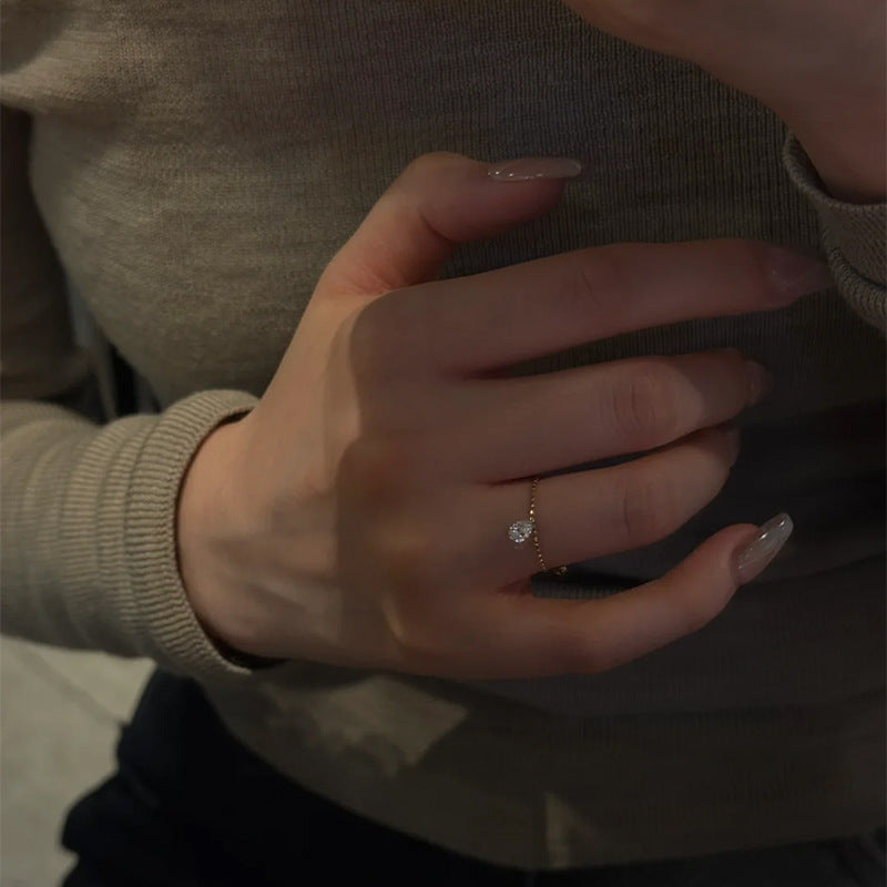 E廠【DQ8154R】S925純銀簡約高級感水滴鋯石戒指女ins時尚氣質抽拉調整戒指
 25.10-3