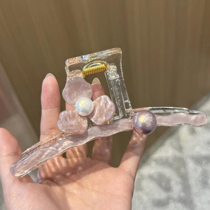 C廠【X542】粉紅色花朵醋酸抓夾女2026新款高級感後腦勺盤發大號髮量大鯊魚夾子 26.07-1「C廠-單筆結帳需滿，NT$500出貨(不含運費)」
