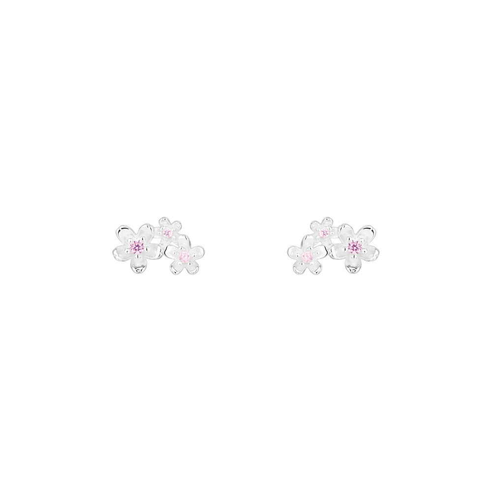 E廠【XDQ10060E】S999純銀小清新簡約花朵耳環女韓系精緻鑲鋯石U型螺絲耳飾潮 26.07-3