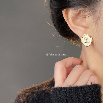 A廠【5299】清新甜美925銀針鍍14K春天花鬱金香耳環耳飾 25.01-3