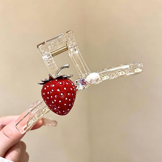 C廠【X545】草莓甜心~抓夾女閃鑽鯊魚夾高級感大號巨好看髮夾2026新款髮飾夏 26.07-1「C廠-單筆結帳需滿，NT$500出貨(不含運費)」