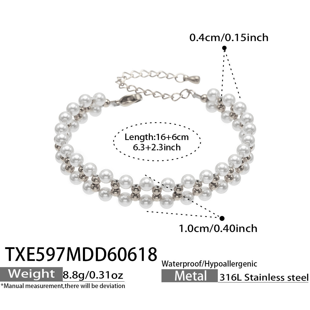 B廠【TXP597】跨境精緻貝珠手工編織項鍊手鍊套裝不銹鋼18k金 歐美風時尚飾品女
 26.06-4