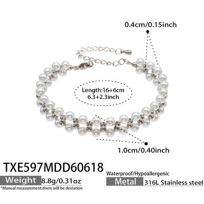 B廠【TXP597】跨境精緻貝珠手工編織項鍊手鍊套裝不銹鋼18k金 歐美風時尚飾品女
 26.06-4