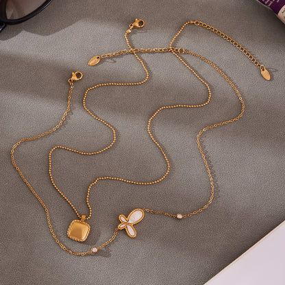 B廠【P1054】歐美飾品不鏽鋼蝴蝶造型項鍊方形光面吊墜18k鍍真金不掉色
 25.09-2