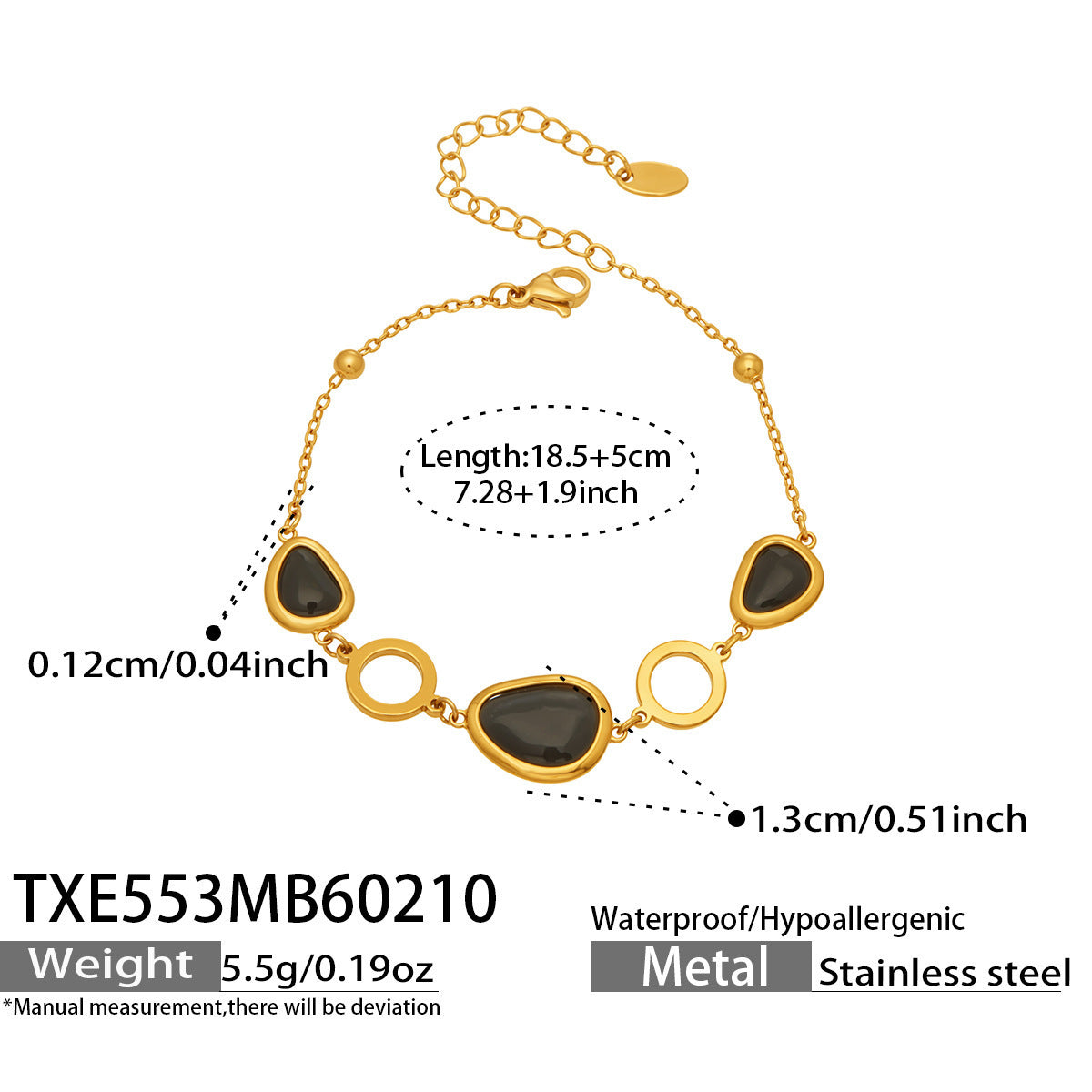 B廠【TXP553】歐美輕奢橢圓貓眼石項鍊手鍊耳環不鏽鋼鍍18k金首飾套裝
 26.10-4