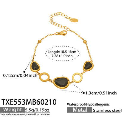 B廠【TXP553】歐美輕奢橢圓貓眼石項鍊手鍊耳環不鏽鋼鍍18k金首飾套裝
 26.10-4