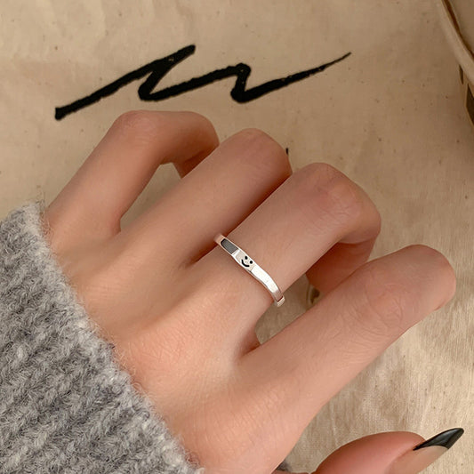 E廠【XDQ8297R】S925純銀小眾設計可愛微笑戒指女簡約小清新素圈百搭開口指環
 25.12-4