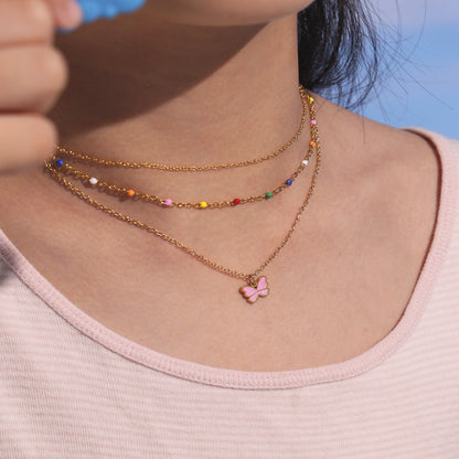 B廠【TXP261】ins小眾可愛蝴蝶滴油手鍊項鍊兒童飾品套裝不銹鋼鍍18k真金 25.05-5