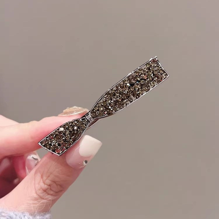 C廠【X4】黑色水鑽瀏海側邊髮夾金屬水鑽夾子頭飾精緻鴨嘴夾髮卡蝴蝶結邊夾
 26.03-2