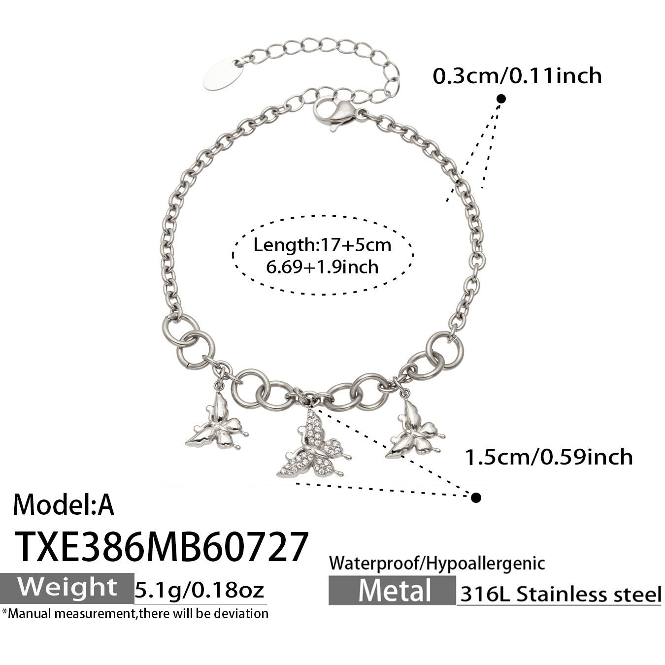 B廠【TXP386】夏日風蝴蝶圓珠吊墜項鍊手鍊 316不銹鋼鍍金輕奢高級感氣質飾品女
 26.07-5