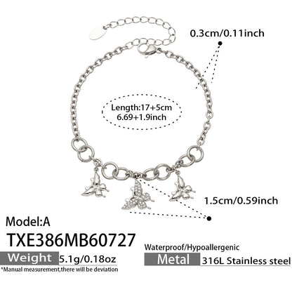 B廠【TXP386】夏日風蝴蝶圓珠吊墜項鍊手鍊 316不銹鋼鍍金輕奢高級感氣質飾品女
 26.07-5