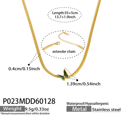 B廠【P023】歐美ins時尚創意綠蝴蝶滴油頸鍊不銹鋼鍍18k真金氣質百搭鎖骨項鍊
 26.02-1