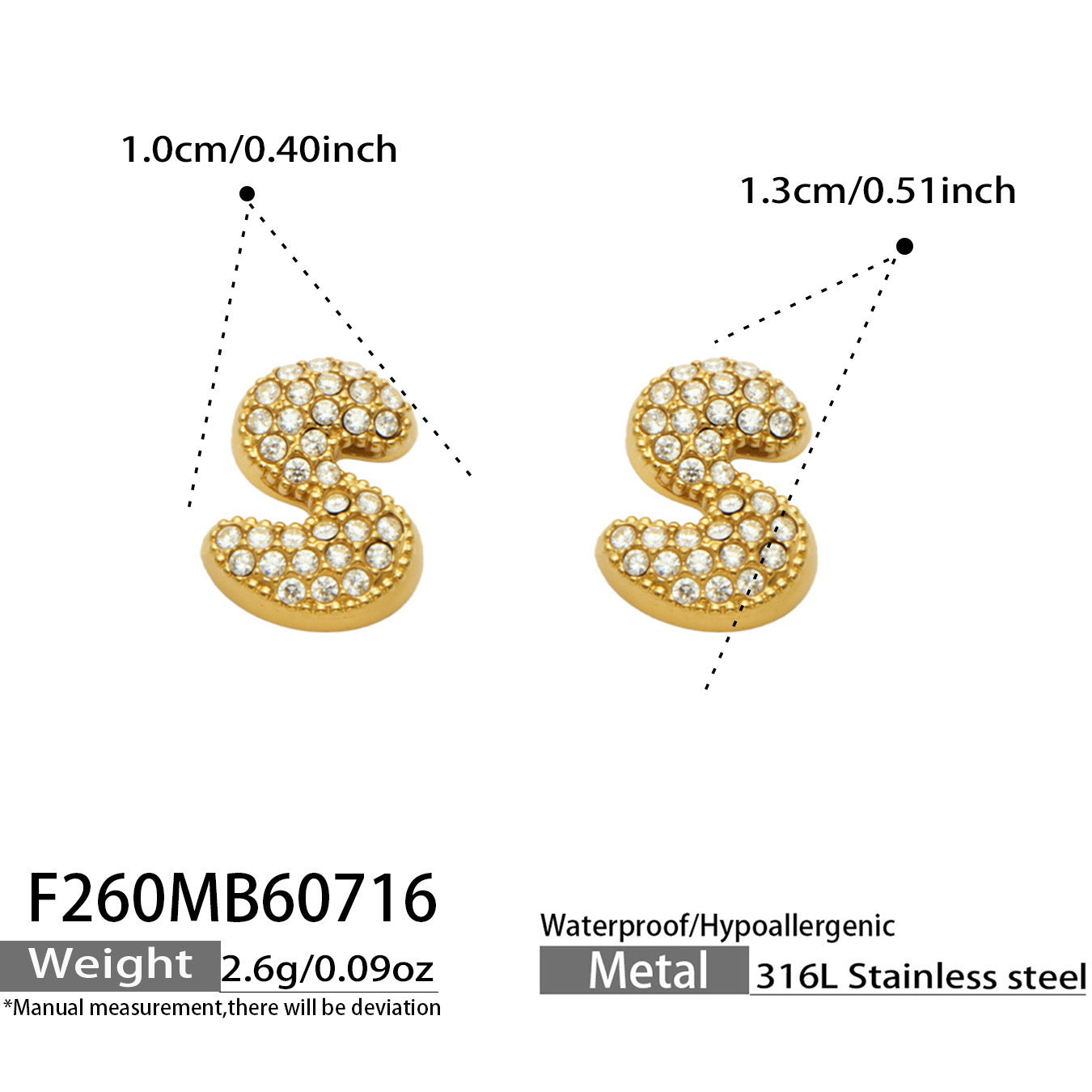 B廠【F260】新款熱銷鋯石26個英文字母不銹鋼鍍18k金 歐美輕奢女飾品耳環
 26.07-4