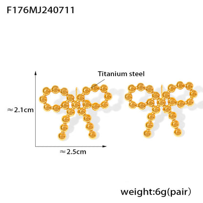 B廠【F176】跨國圓球拼接蝴蝶結造型耳環簡約小眾設計鈦鋼鍍18k金輕奢耳飾 24.07-3