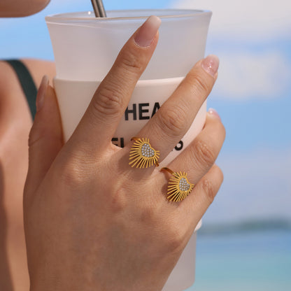 B廠【A038】歐美新款不鏽鋼5A鋯石超閃羽翼愛心開口戒指女款時尚飾品潮 25.05-1