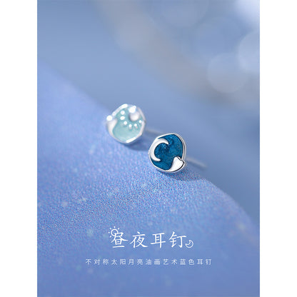 E廠【XDQ11376E】S999純銀不對稱月亮太陽耳環女高級感暈染琺瑯爆款耳飾品百搭
 25.12-3