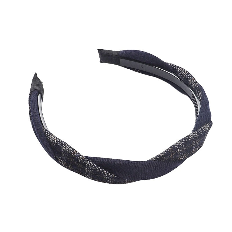 D廠【C301】復古格紋毛呢髮箍女時尚麻花拼色頭扣髮卡韓式新款髮飾高顱頂頭箍
 25.11-1「D廠-單筆結帳需滿，NT$600出貨(不含運費)」