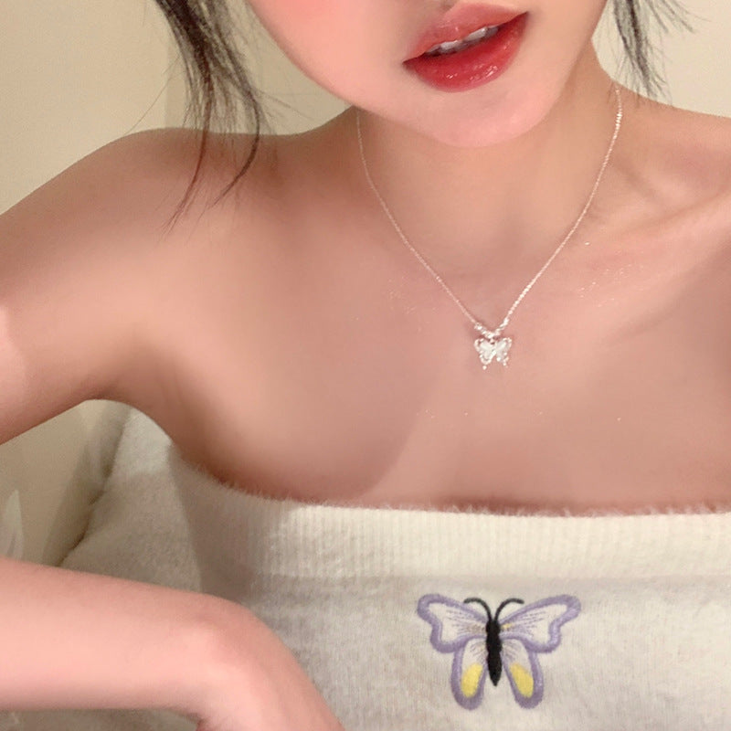 F廠【DQ0032N】S925純銀小眾精緻蝴蝶項鍊女輕奢高級感仿貓眼石清冷感鎖骨鏈
 25.10-4