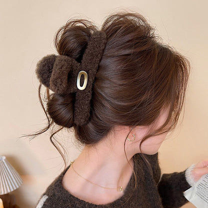 C廠【Y1004】氣質金標毛絨抓夾女時尚洋氣鯊魚夾2025新款大號髮夾高級感髮飾
 26.01-1