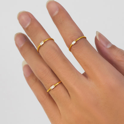 B廠【XA010】不鏽鋼長方形5A鋯石細圈戒指小眾輕奢不掉色食指戒首飾 25.03-3