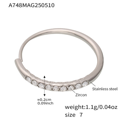 B廠【A748】全新超閃5A鋯石側開口可調尺寸戒指不鏽鋼鍍18k真金指環 25.05-3