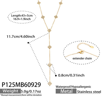 B廠【P125】 不鏽鋼鍍18K金花朵鋯石細鍊Y字項鍊頸鍊
 26.10-1
