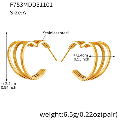 B廠【F753】ins風小眾設計三層愛心耳環不鏽鋼18k鍍金耳環不掉色耳飾
 25.11-1