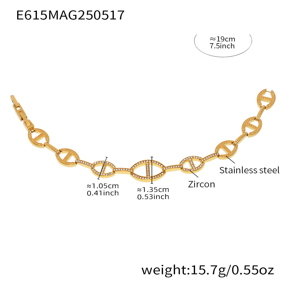 B廠【E615】國潮新款5A鋯石超閃日字手工手鍊不鏽鋼材質鍍18k真金手飾 25.05-4