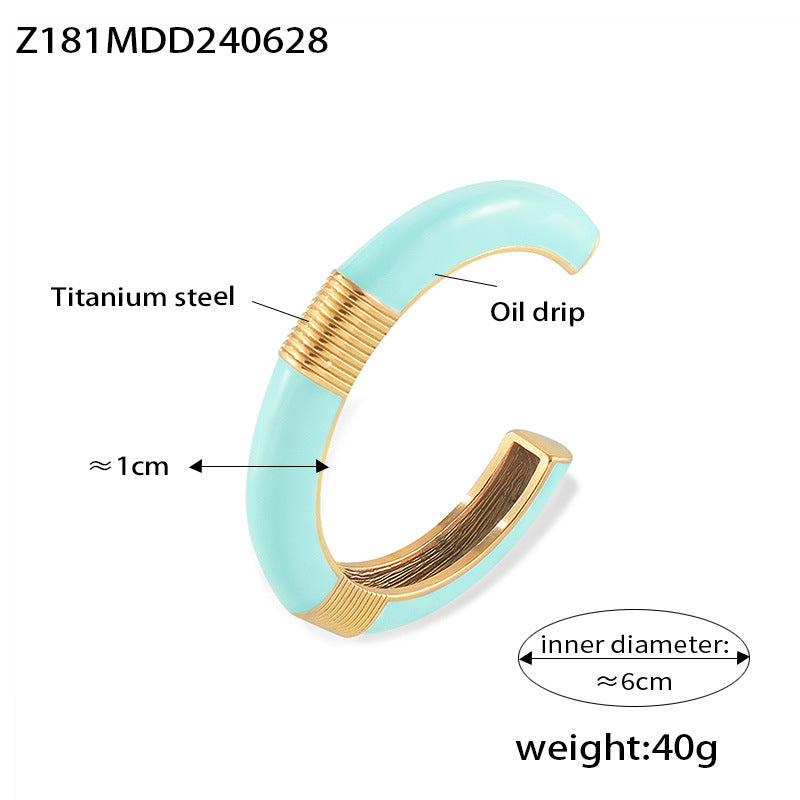 B廠【Z181】法式復古冷淡風滴油寬邊多層脊紋開口手鐲設計時尚個性鈦鋼手環女 24.07-1